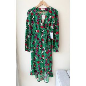 Melloday Green Floral Faux Wrap Midi Dress